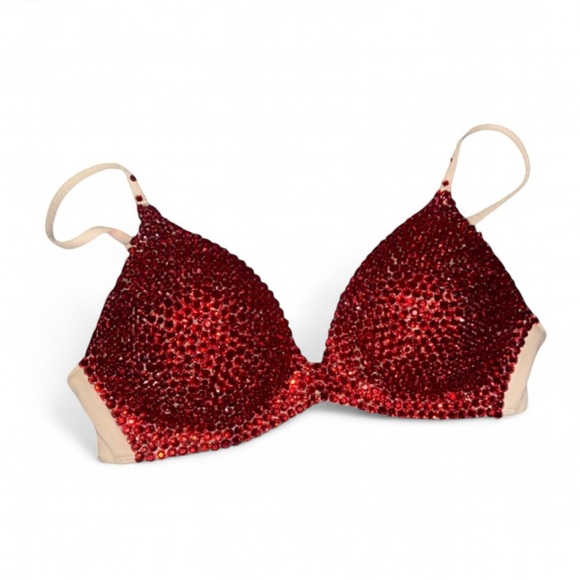 Crystal Rhinestone Sparkly Classic Red Glam Bling Wireless Bra Top All Sizes New - Picture 3 of 12